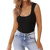 PINKMSTYLE Womens Basic Fitted Square Neck Tank Tops Double Lined Summer Tops Cute Sleeveless Shirts