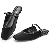 Trary Mules for Woman Mary Jane Flat Shoes Slip on Comfortable Backless Loafers Flats Square Toe Office Casual Vintage