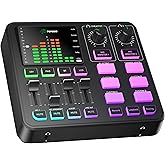 PUPGSIS Gaming Audio Mixer, Audio Interface for PC/Podcast/Streaming, Sound Board with 3.5mm/XLR Mic Input, 48V Phantom Power, Voice Changer, Live Sound Card with DJ Mixer Effects/Bluetooth/4 Channel