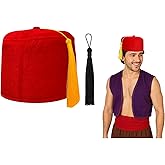 Nicky Bigs Novelties Red Fez Hat, Gold Tassel Turkish Costume Accessory | Red Felt Fez Hat with Gold Tassel, Turkish Tarboosh Style, Lightweight, One Size Fits Most, Perfect Halloween Accessory
