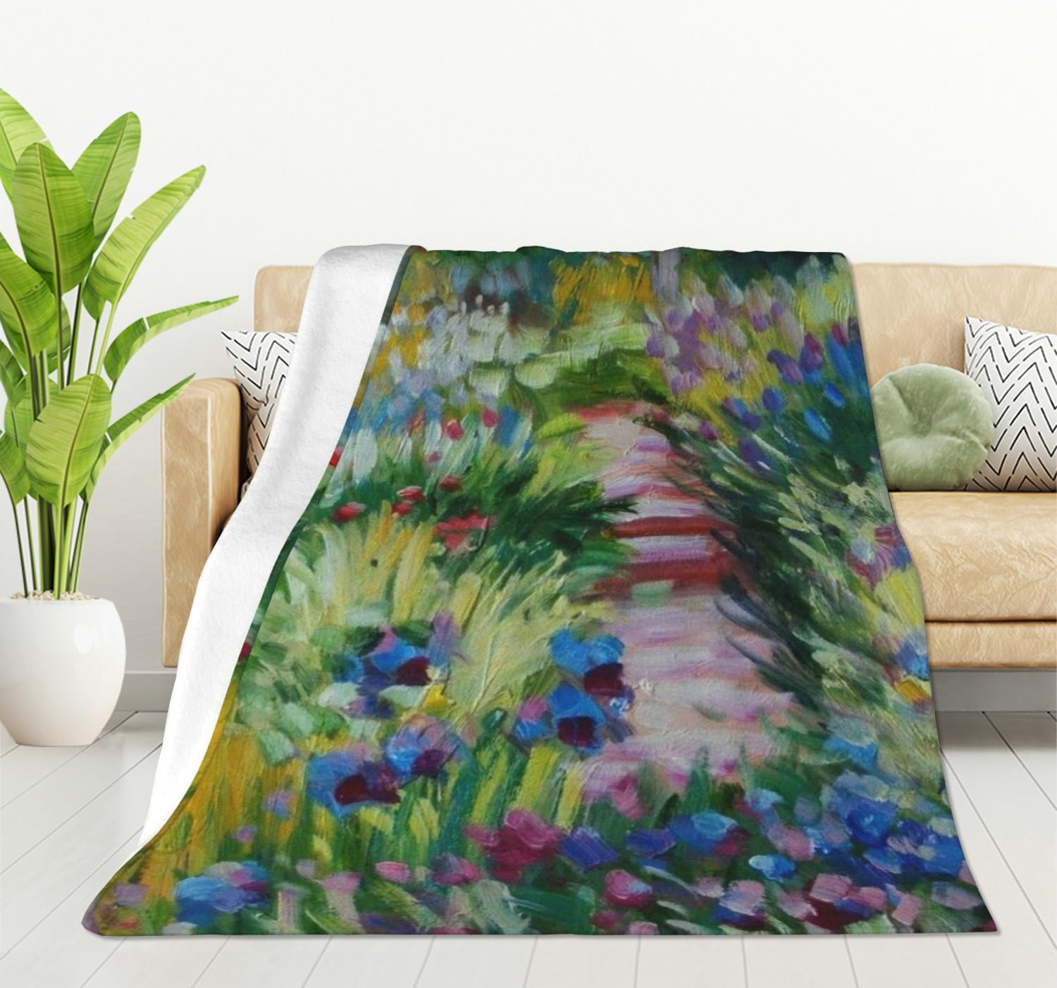 HGOD DESIGNS Monet Painting Flannel Fleece Bed Blanket Throw Blanket Lightweight Cozy Plush Blanket for Bedroom Living Rooms Sofa Couch 100x130cm