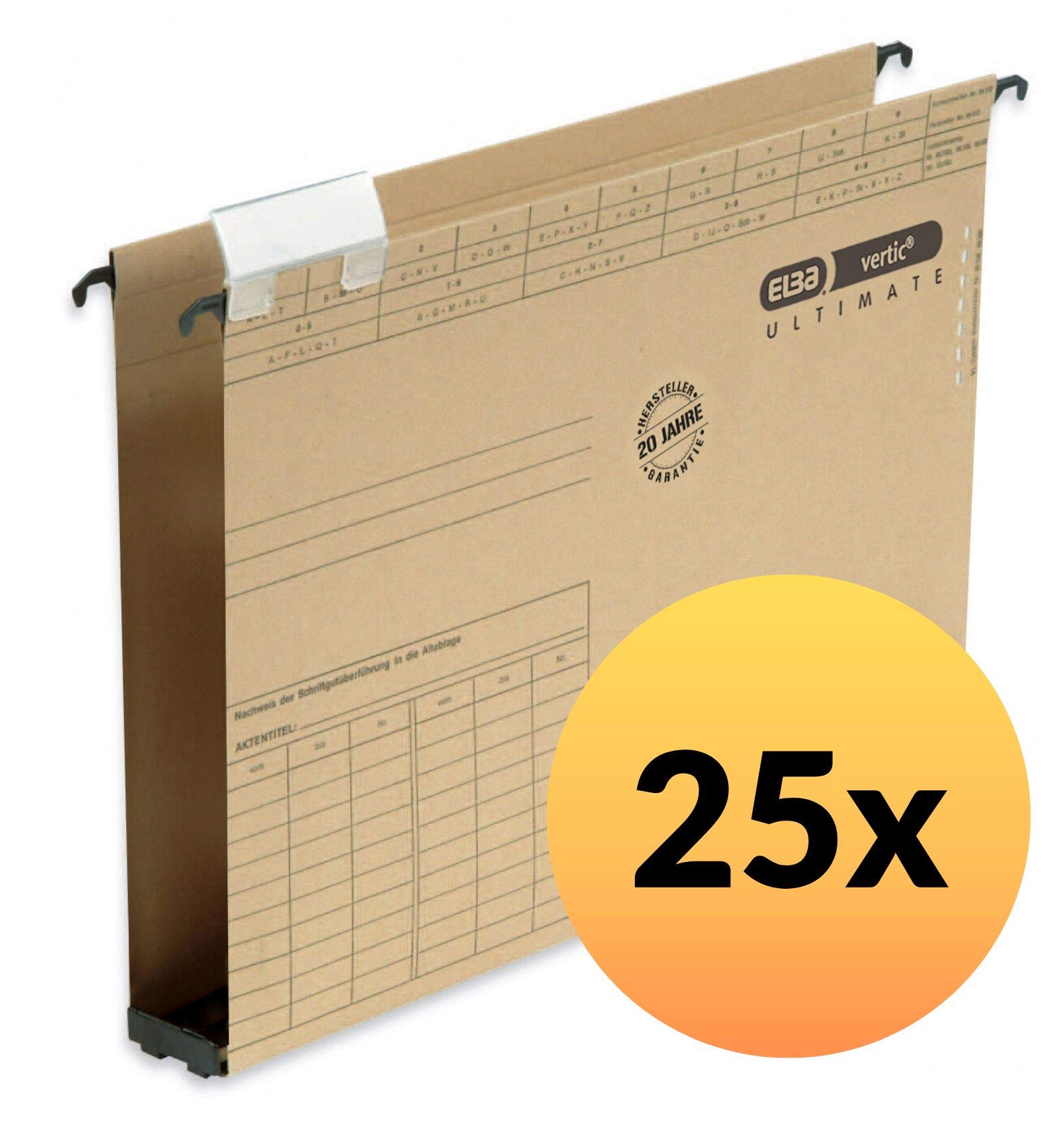 ELBA Vertic Ultimate 100552063 Suspension File Pack of 25 with 4 cm Plastic Bottom Open Side Natural Brown