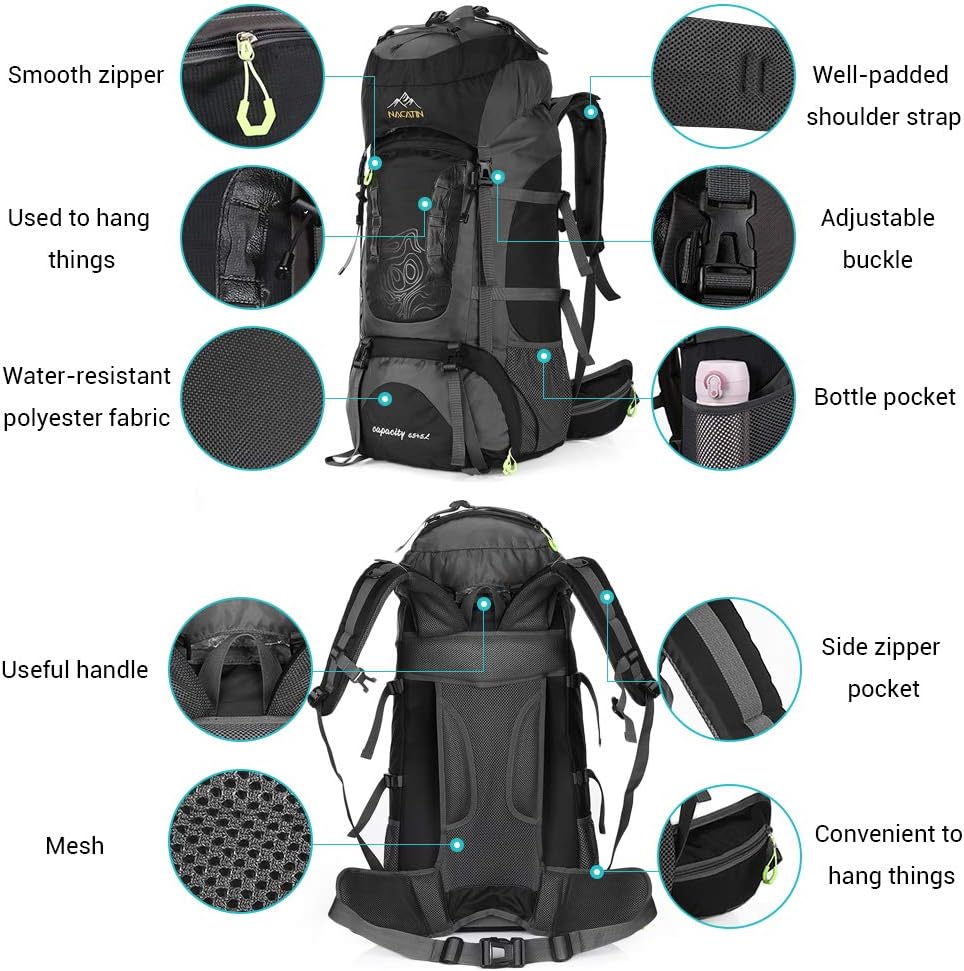 NACATIN Internal Frame 70L Backpack Water-Resistant Hiking Daypack Backpacks : Sports & Outdoors