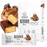 Genius Gourmet Protein Bar, Chocolate Peanut Butter, 10g Protein - 10 Count | 10G of Whey Protein per Bar, Low Carb, Low Sugar, Gluten Free, Keto-Friendly, On-The Go Protein Snacks for Adults
