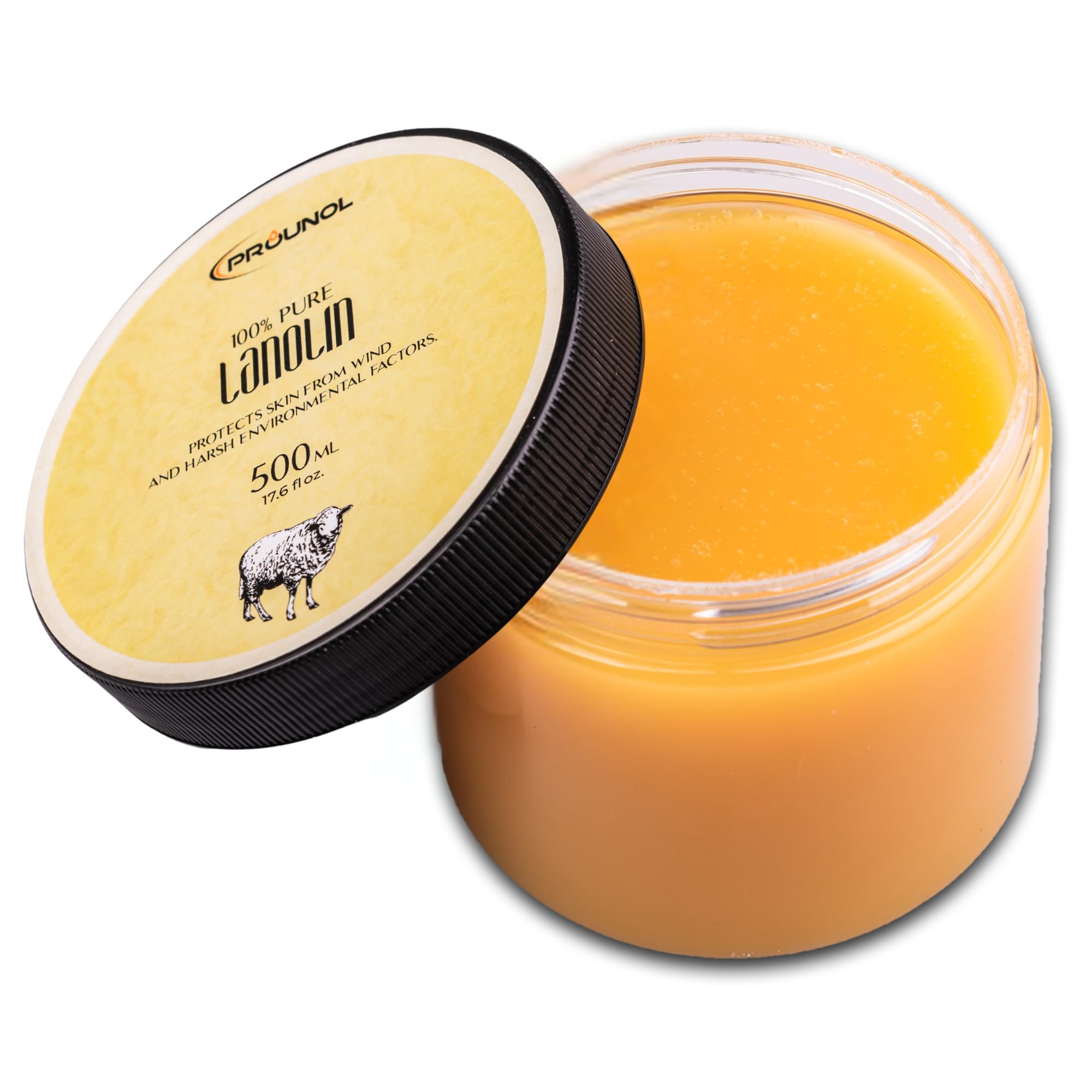 Prounol Lanolin Pure (Lanolin Anhydrous) 500ml - 100% Natural Cream for Hand and Foot Care, jar