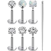 Oufksiyy 20G 18G 16G Internal Thread Flat Back Earrings Studs F136 Titanium Nose Ring Nose Stud Tragus Cartilage Lip Medusa Piercing Jewelry Hypoallergenic Taper Needles Cubic Zirconia 6mm 8mm 10mm