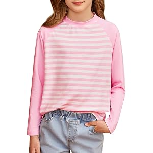blibean Girls Long Sleeve Striped Color Block Shirts Size 6-15 Years | Kids Fall Cute Tops, Casual Spring Tee for Tween Teen