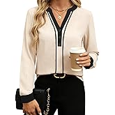 UEAL Womens Dressy Business Casual Blouses Long Sleeve V Neck Button Down Work Tops Shirts 2026 Spring Clothes