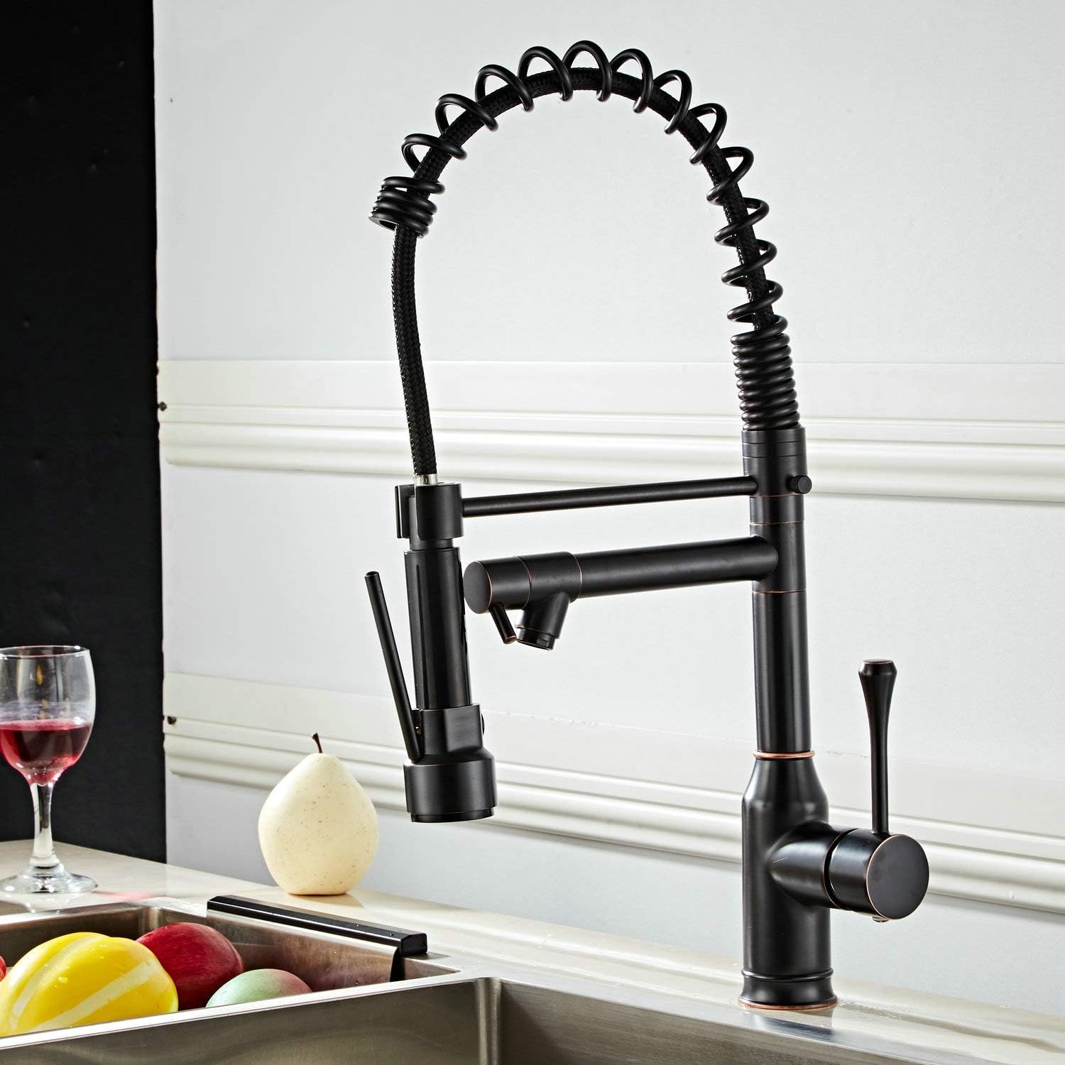 Professional High Arc Kitchen Tap with Swivel Spout,Monobloc Tap Commercial Style with Pull Down Dual Functional Nozzle,Oil Rubbed Bronze - Image 4