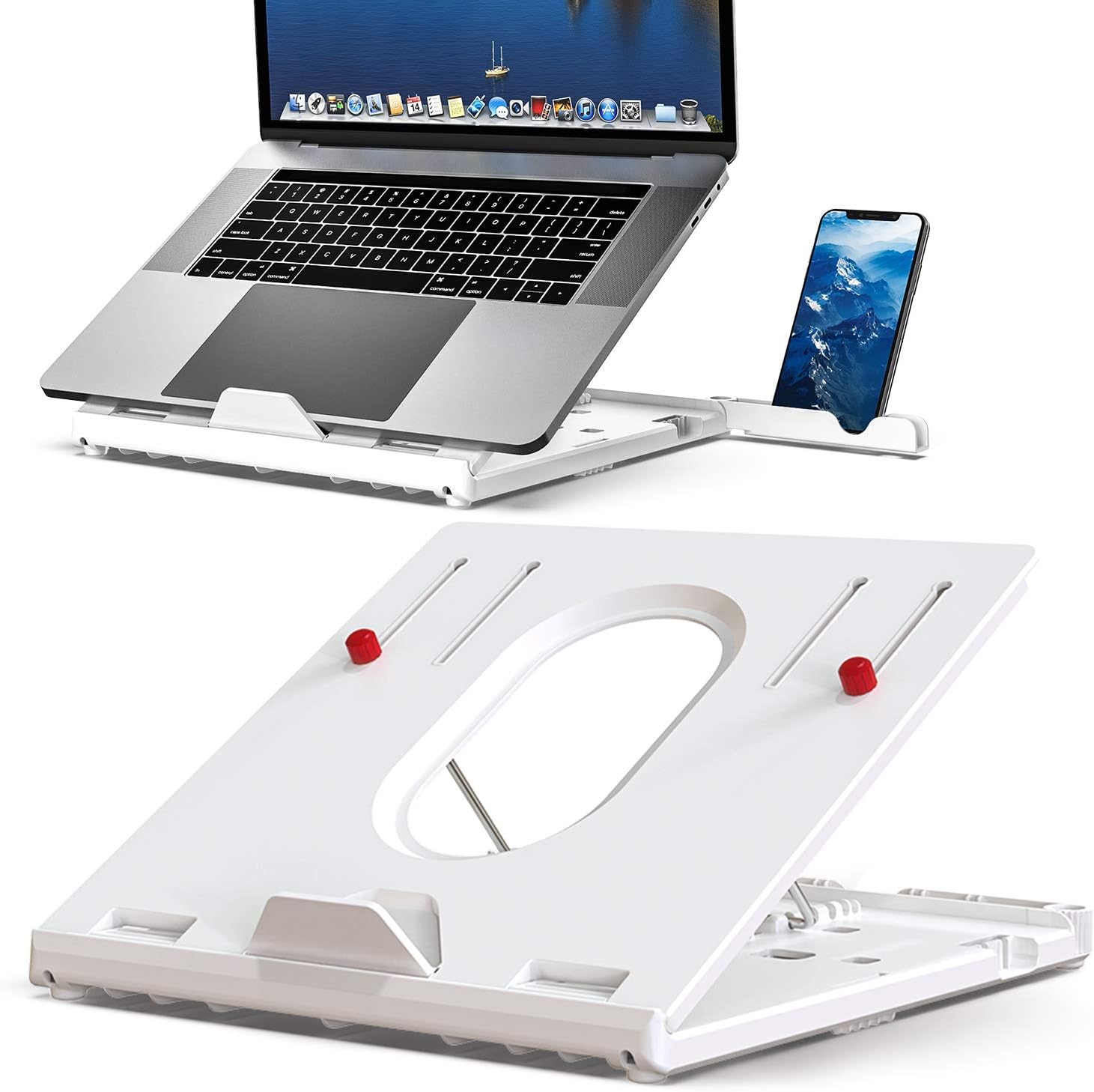 EURPMASK Laptop Stand Riser Built-in Phone Stand,Foldable Hight-Adjustable Portable Tablet Notebook Holder for Desk Laptop Ventilated Ergonomic Desktop Tray