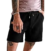 Dokotoo Men Mens Shorts Casual Waffle Elastic Waistc Drawstring 7" Shorts Summer Beach Lightweight Shorts with Pockets