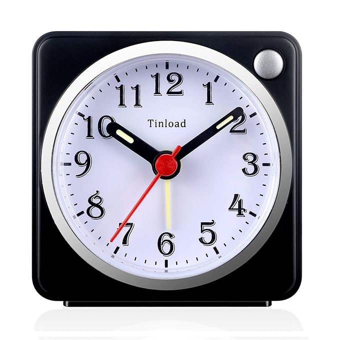 Tinload Small Analog Travel Alarm Clock Silent Non Ticking, Snooze