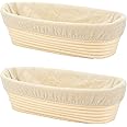 2 PCS 10 inch Oval Long Banneton Brotform Bread Dough Proofing Rising Rattan Basket & Liner for Professional & Home Bakers