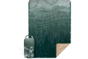 KawaGebo Kamp Outdoor Camping Blanket with Sherpa Lining, Extra Warm Thick Camp Blankets and Puffy Ultralight Soft Poncho DWR Camping Quilt for Cold Weather, Adventure, Sleeping, Backpacking 78"x 56"