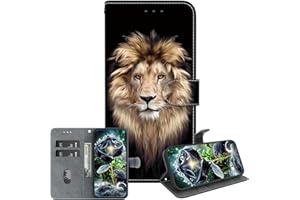 IVY for Samsung Galaxy S23 FE Case,Crystal Texture Handmade Painted Wallet Case with Card Holder & Kickstand - Lion