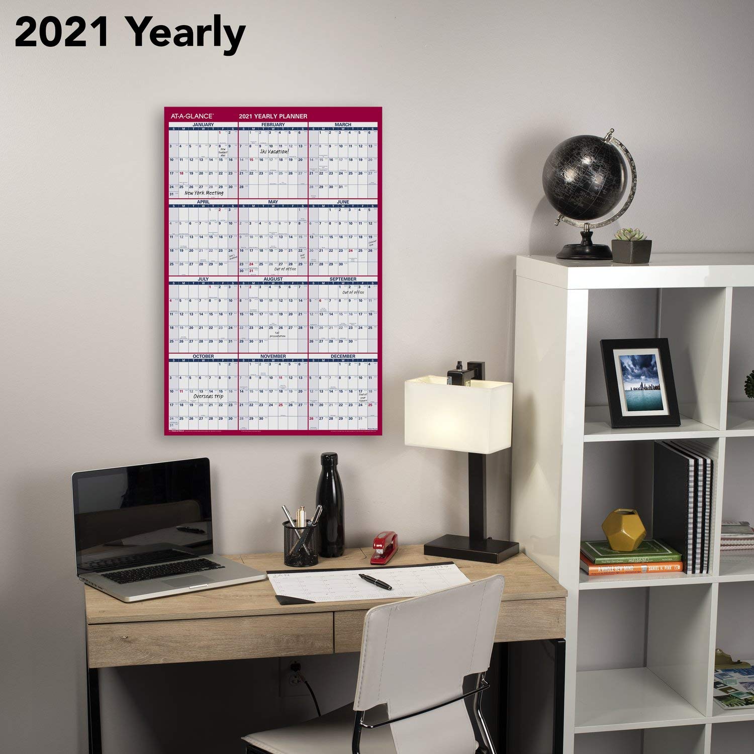 Condition photo showing New/Like New for 2021 erasable calendar, dry erase wall planner by at-a-glance, 36" x 24", large, vertical/horizontal, reversible (pm26b2821)