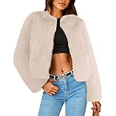 Simplee Women's Faux Fur Coat Furry Cropped Jacket Long Sleeve Warm Open Front Fur Jackets