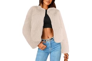 SIMPLEE APPAREL Simplee Women's Faux Fur Coat Furry Cropped Jacket Long Sleeve Warm Open Front Fur Jackets