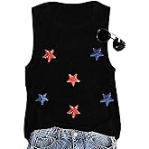 Women's Patriotic Sequin Star Tank Top American Flag Sleeveless Shirt 4th of July Summer Casual Tops