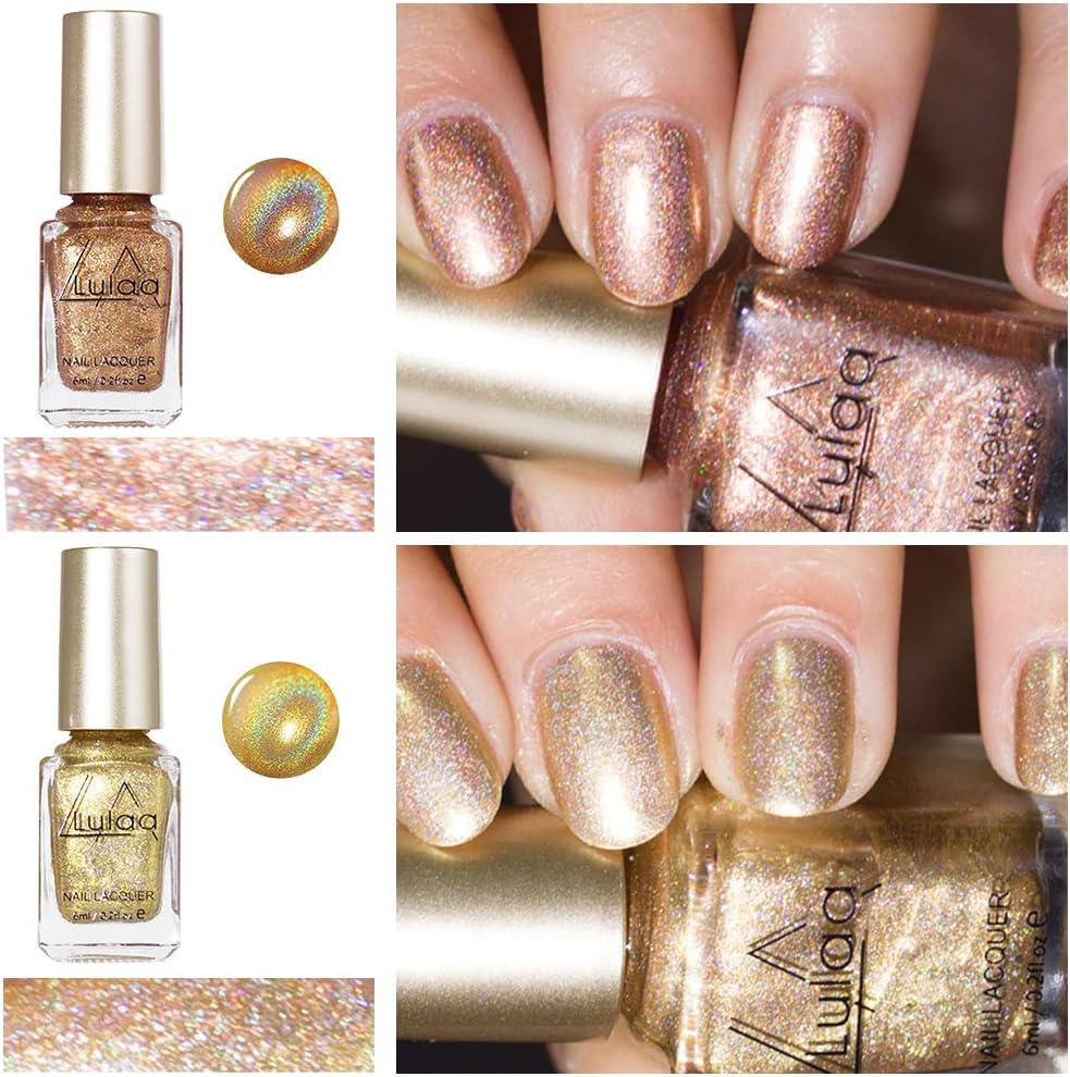 Freeorr 6 Colors Holographic Chameleon Nail Polish Set, Iridescent Gorgeous Glossy Glitter Diamond Laser Chrome Nail Pigment-6ml（A） : Beauty