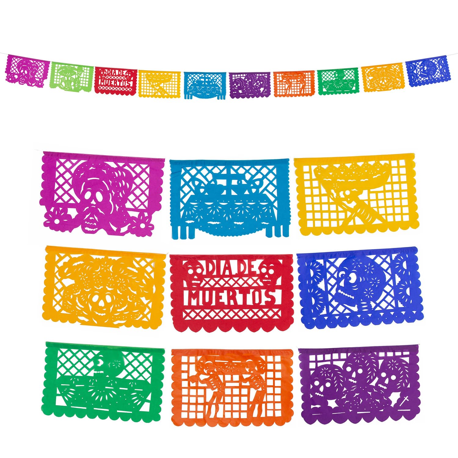 FANMEX Authentic day of the dead mexican papel picado 5 meters - Mexican dia de muertos banners - mexican bunting (Paper)