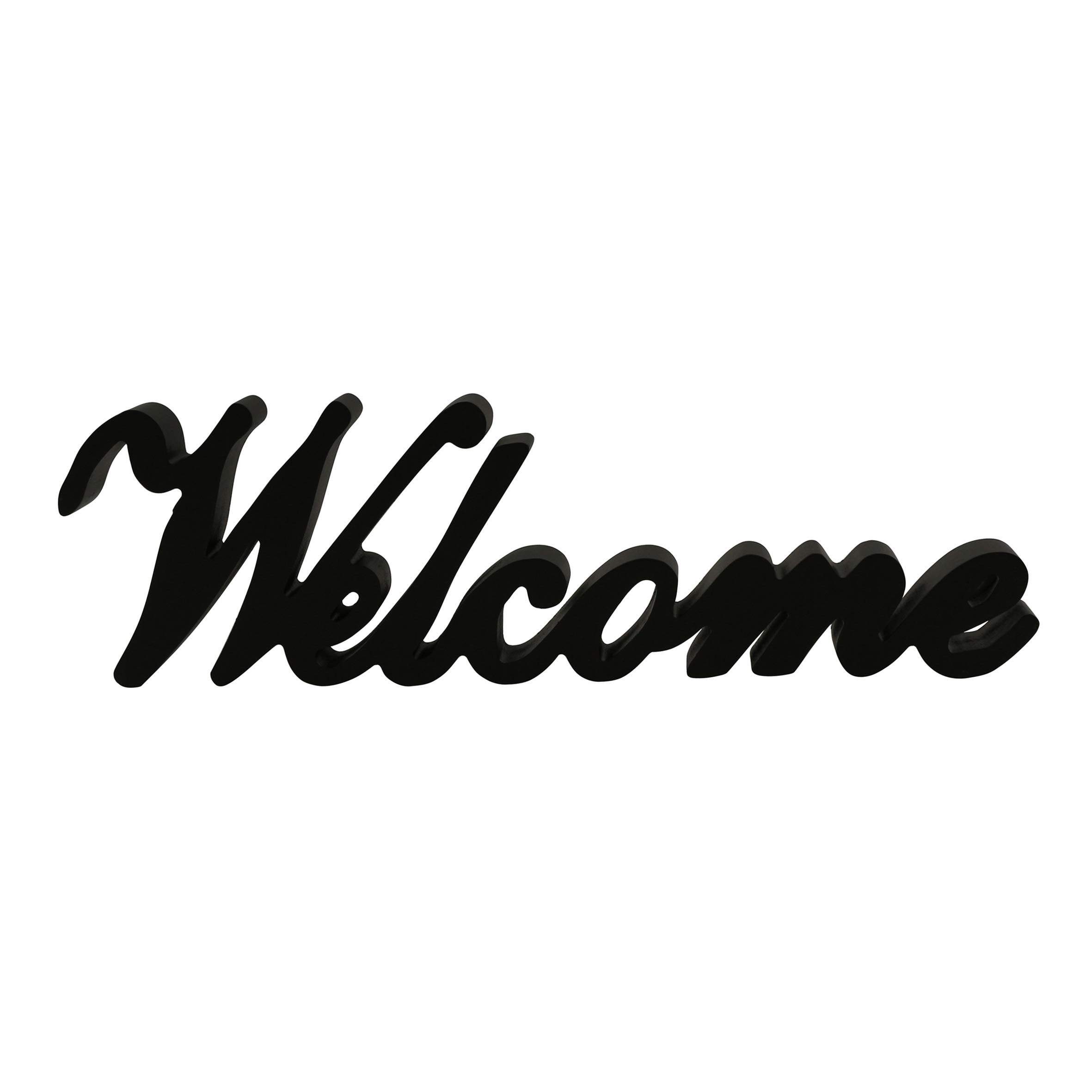 CVHOMEDECO. Matt Black Wooden Words Sign Free Standing "Welcome" Desk/Table/Shelf/Home Wall/Office Decoration Art, 14.5 x 4.25 x 1 Inch