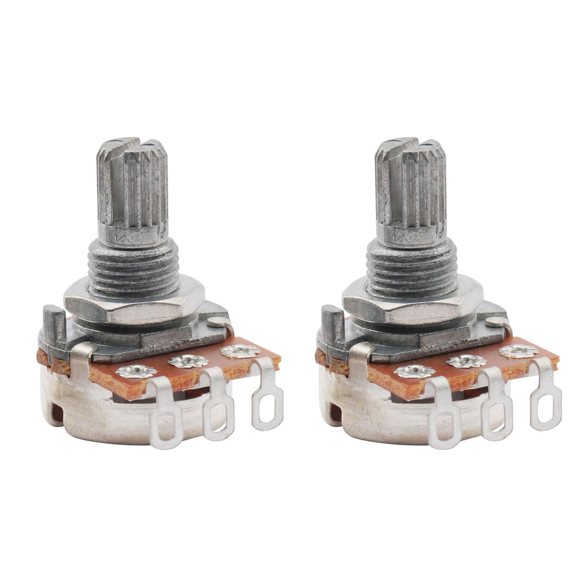 Musiclily A250K Mini Metric Coarse 18-Spline Split Short Shaft Pots Audio Taper Potentiometers for Electric Guitar Bass (Set of 2)