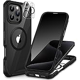 CENHUFO Magnetic Privacy for iPhone 16 Pro Case [Compatible with Magsafe] Full Body Phone Case Built-in 9H Tempered Glass Privacy Screen Protector and Camera Lens Cover, Shockproof Bumper - Black
