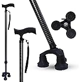Dr. Aid Tripod &amp; FourPod Walking Canes, Adjustable Non-Slip, Carbon Black | Adjustable Height, Non-Slip Grip, Heavy-Duty Aluminum Construction