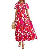 PRETTYGARDEN Women's 2026 Spring Casual Flutter Short Sleeve Boho Floral Maxi Dress Crew Neck Smocked Tiered Long Dresses