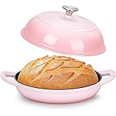 TeamFar Cast Iron Bread Dutch Oven, 6 Qt Enameled Dutch Oven Pot for Sourdough Bread Baking, with Tall Dome Lid & Round Base Pan, Self-Basting & Even-Heating, Heavy-Duty & Non-stick, Pink