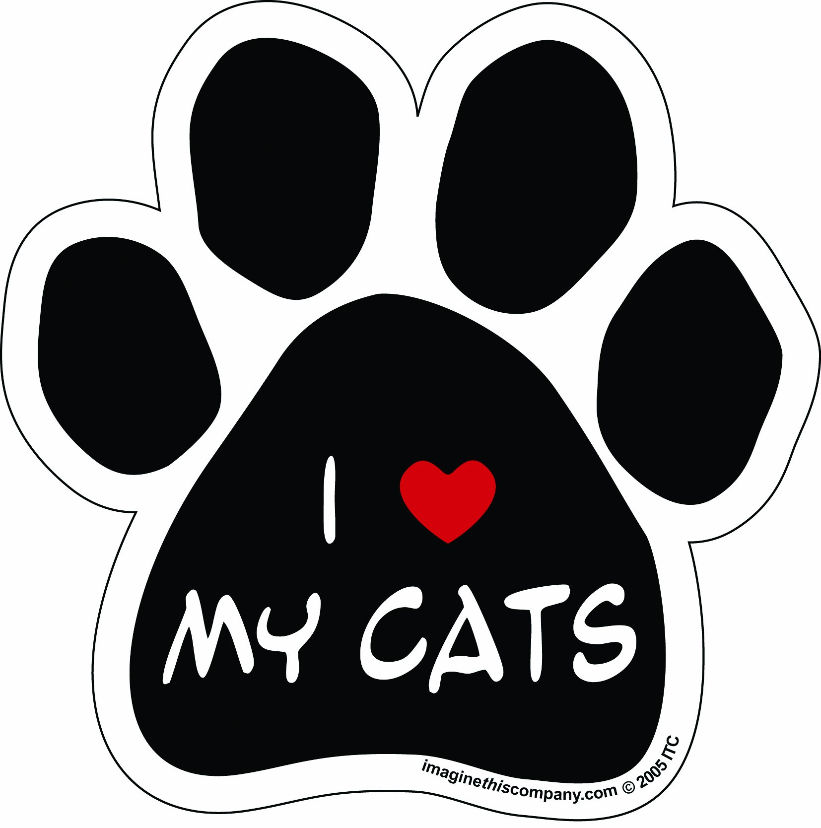 Imagine This Paw Car Magnet, I Love My Cats, 5-1/2-Inch by 5-1/2-Inch