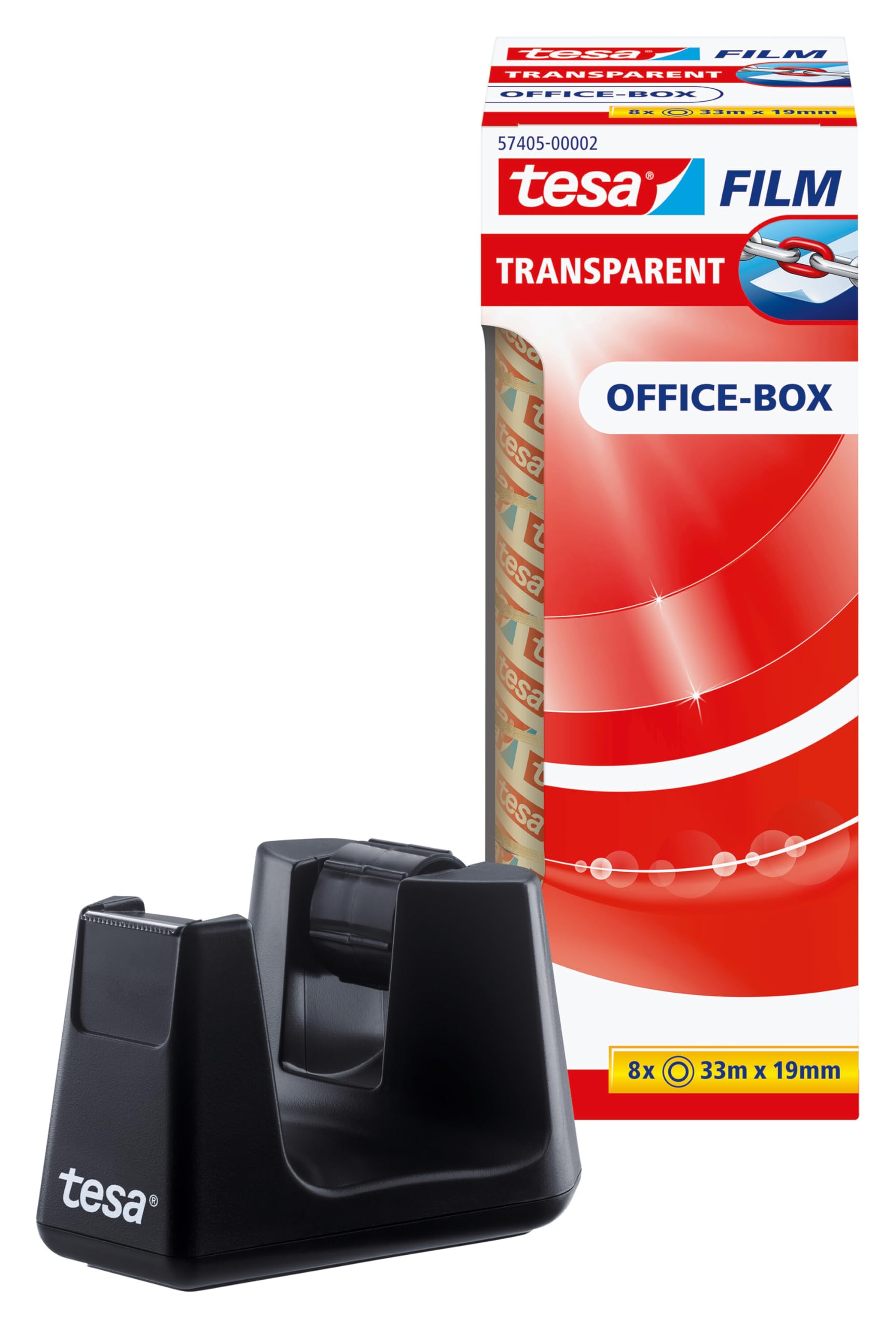 tesa Easy Cut SMART Tape Dispenser for Tables - Compact Tabletop Dispenser with Anti-Slip Technology for Adhesive Tape, incl. 8 rolls of tesafilm transparent