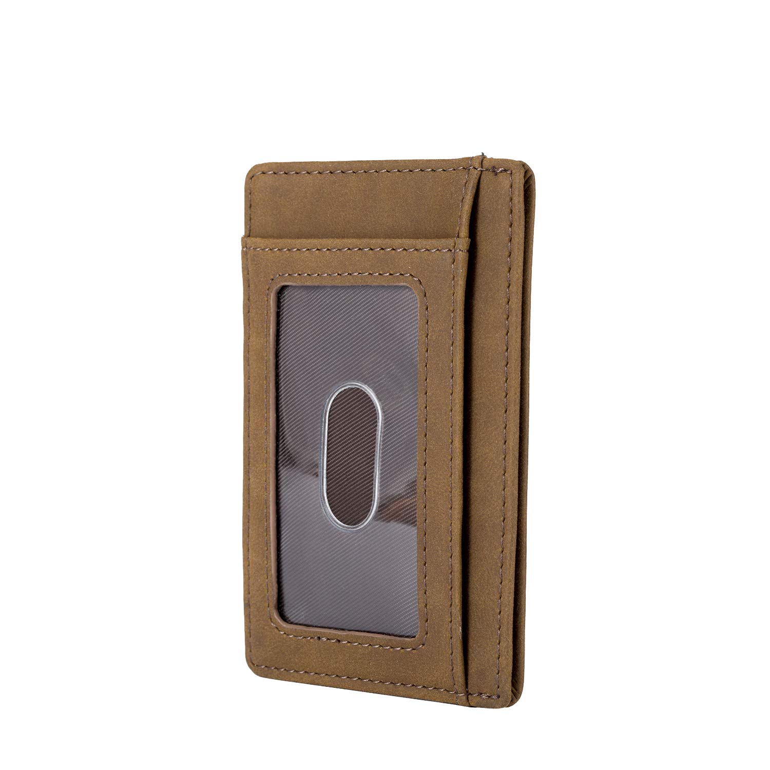 BOS VIP Women Mens Credit Card Holder Slim Leather Wallets,RFID Blocking Minimalist Front Pocket Wallet Brown