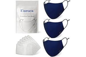 Euroca - Cloth Face Mask, Soft Cotton Face Masks, Washable & Reusable Face Masks, Adjustable Face Mask With Filter Sheets