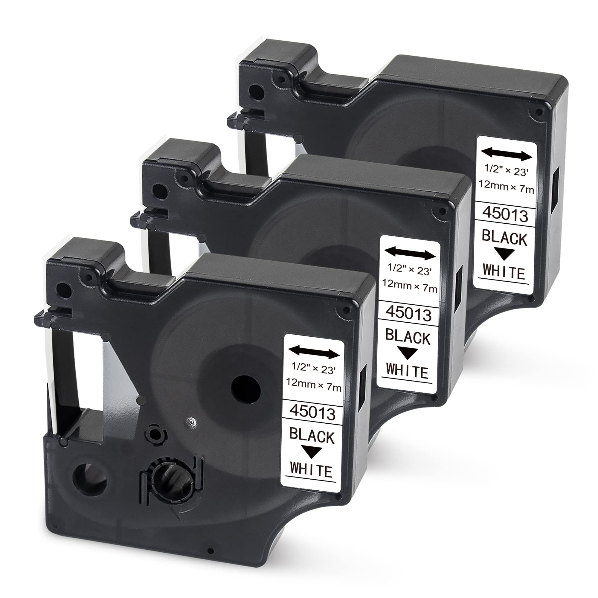 Compatible with Dymo Label Tape Refill 45013 a45013 S0720530 12mm x 7m Black on White Replacement for Dymo LabelManager 160 210D 220P 260P 360D 280 420P, 3-Pack