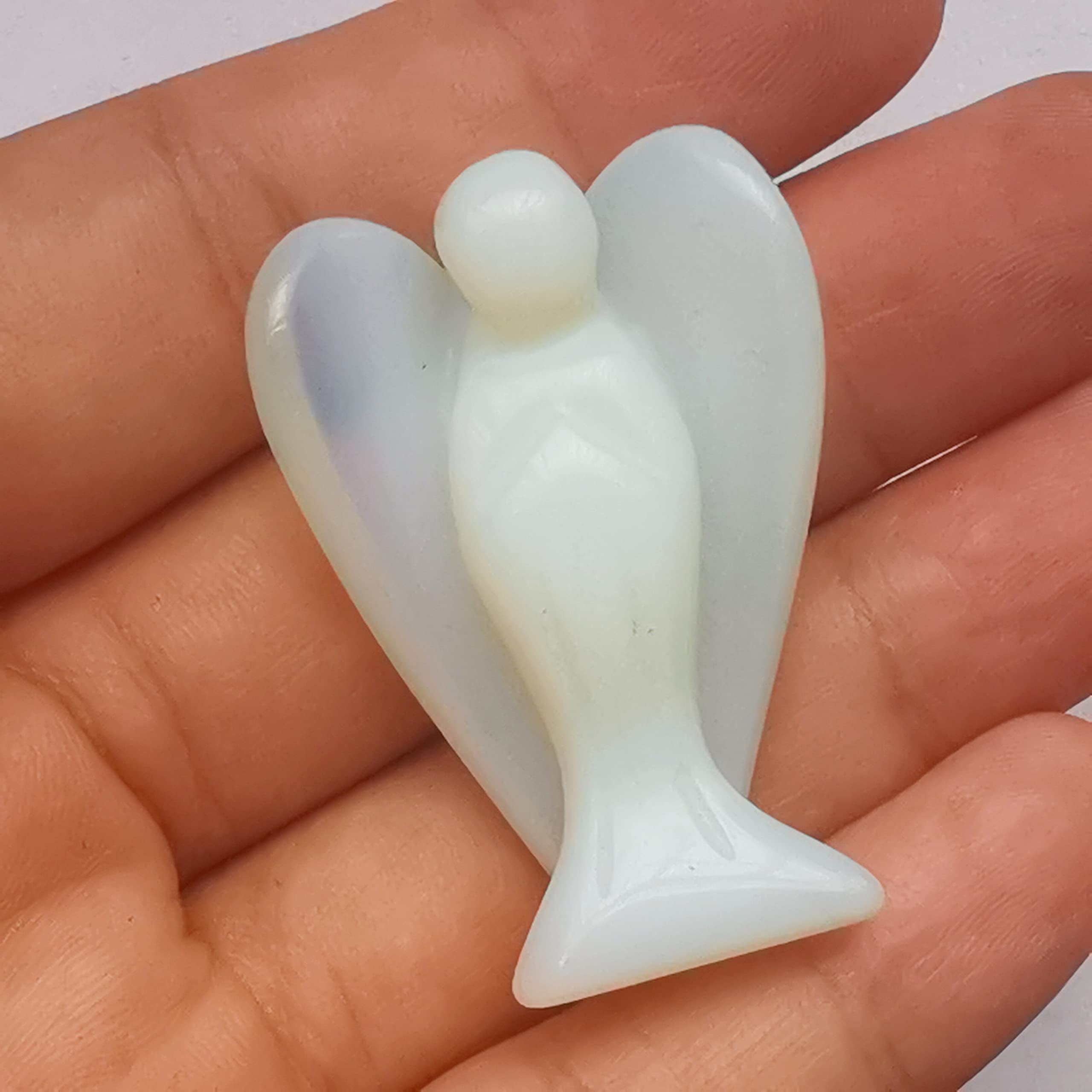 Manekieko Synthetic Opalite Healing Crystal Prayer Guardian Angel Statue,38mm Carving Pocket Palm Stone Figurines Decoration
