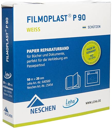 Neschen Filmoplast SH Self-Adhesive Linen Tape - Acid-Free White Fabric Tape For Book Repair