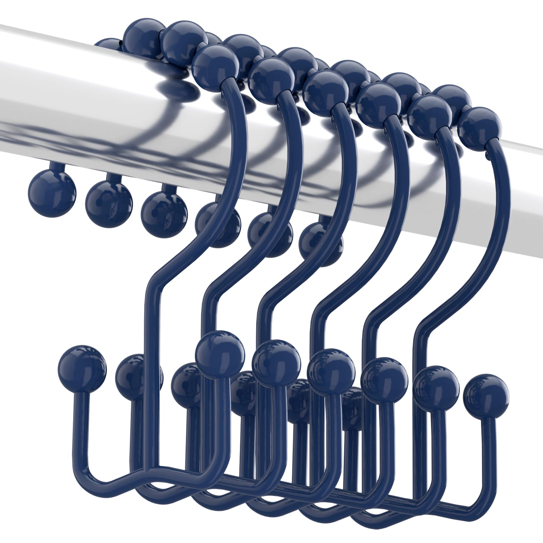 Photo 1 of *** OPENED****    Titanker Shower Curtain Hooks Rings, Rust-Resistant Metal Double Glide Shower Hooks for Bathroom Shower Rods Curtains, Set of 12 Hooks - Navy Blue