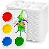 Cedilis 100 Pack White Art Paint Tray Palette, Rectangular Plastic Paint Tray for Kids, Adult, Student Watercolor Craft DIY Art Painting, 6 Wells, Easy to Clean