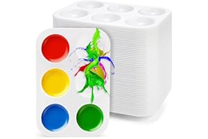 Cedilis 50 Pack White Art Paint Tray Palette, Rectangular Plastic Paint Tray for Kids, Adult, Student Watercolor Craft DIY Art Painting, 6 Wells, Easy to Clean
