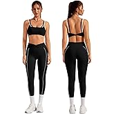 ABOCIW Workout Workout Sets Color Block Twist Back Layered Sports Bra Twist Waist Leggings Gym Yoga Outfits