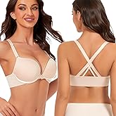 Upushall Padded Push Up Bras for Women Add 2 Cup Racerback Front Closure Criss Cross T Shirt Bra