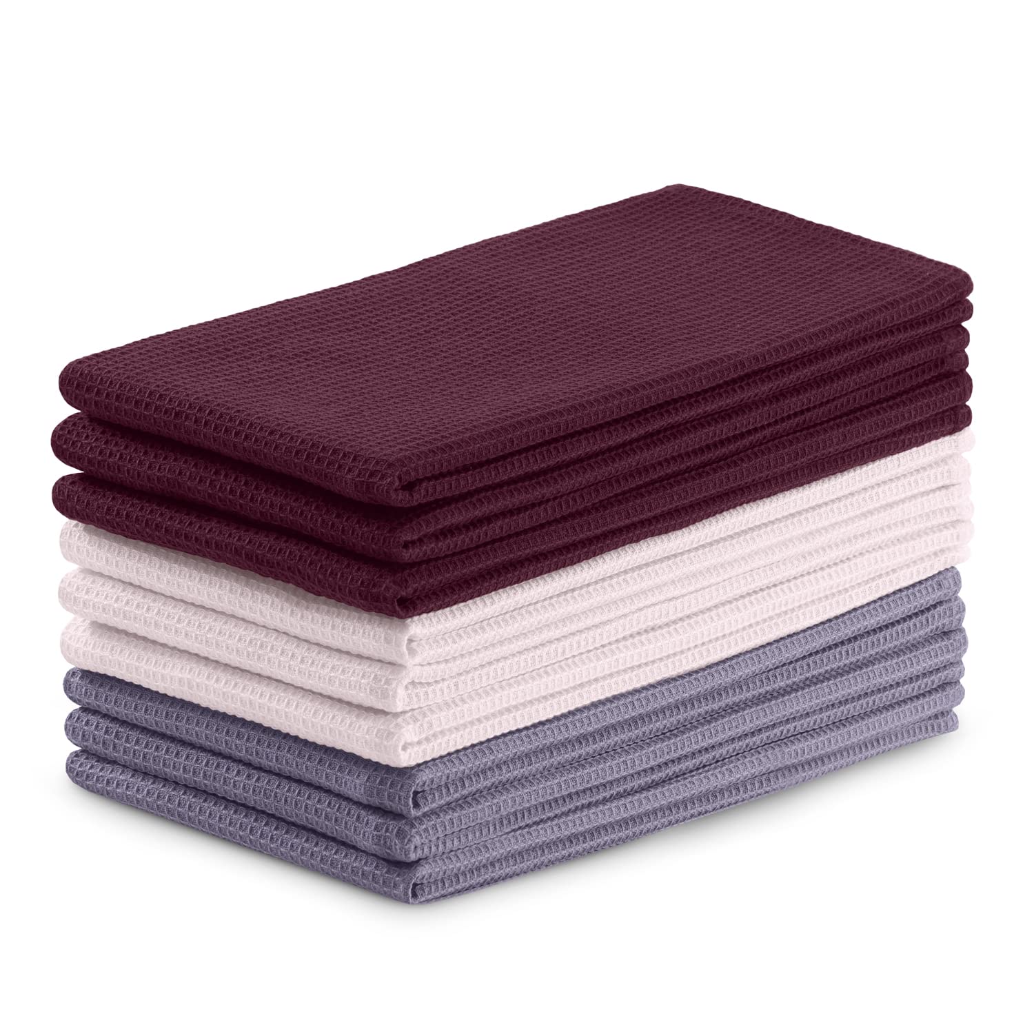 AmeliaHome Set of 9 tea towels, cotton, kitchen towels, 50 x 70 cm, waffle pique, waffle fabric, Letty purple, powder pink