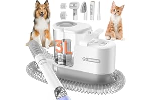 SEANCHEER Dog Grooming Vacuum &Dog Grooming Kit, 3L Pet Hair Vacuum with Dog Clipper, Low Noise Dog Shedding Brush Vacuum with 5 Pet Grooming Tools Hair Remover for Dogs and Cat-2024 Purple (Grey)