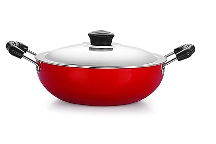 Nirlon Non-Stick Aluminium Kadhai, 3 litres, Red/Black