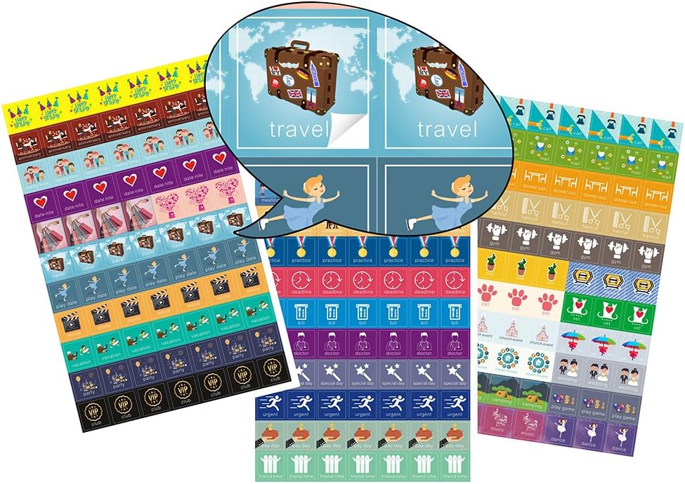 Lown Design Calendar Reminder Stickers 924 pieces include Travel, mall, Birthdays, Work Events, Wedding, Vacation, Holidays,music,doctor,meetting Adhesive Planner Companion Stickers