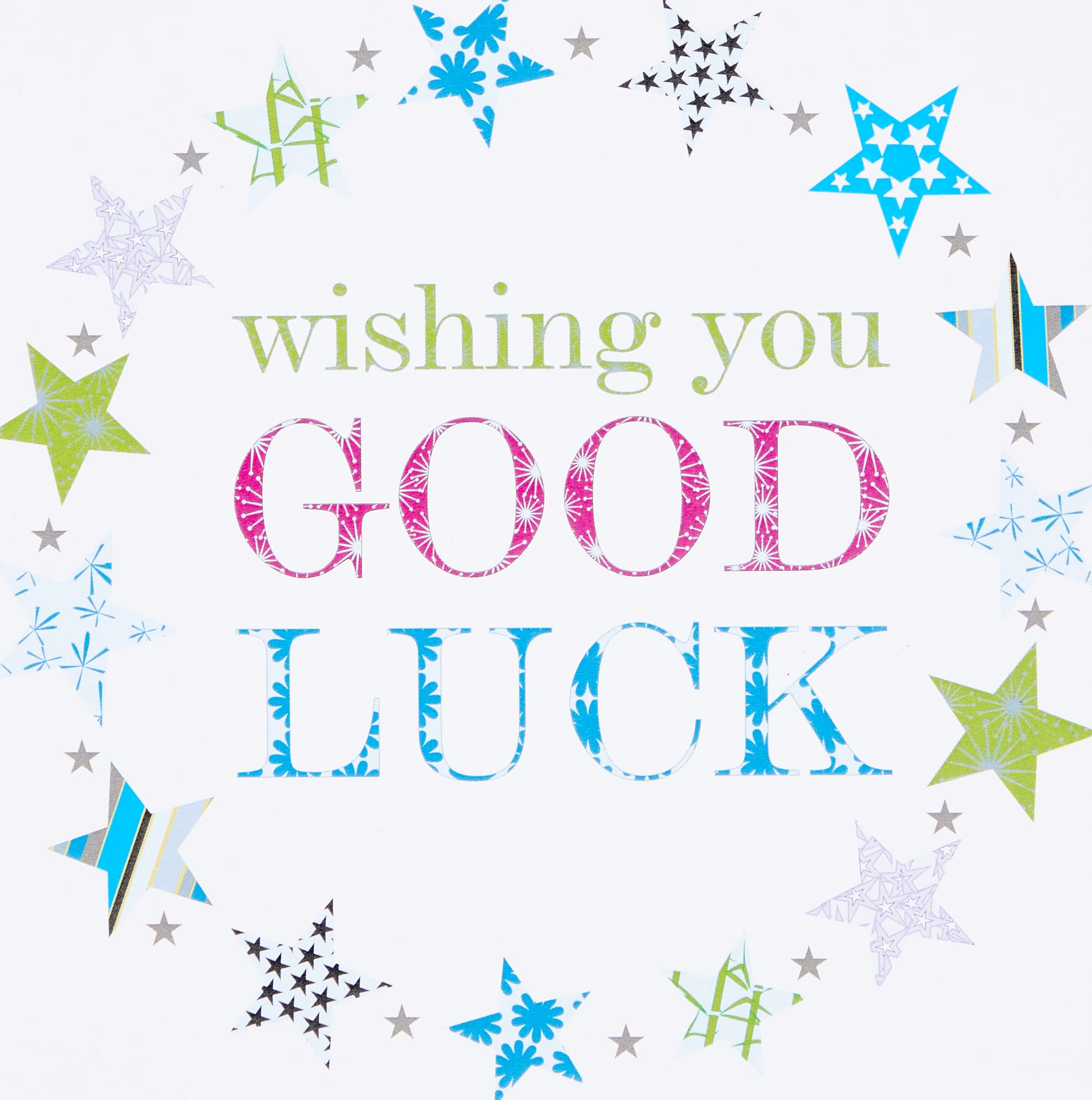Claire Giles Greeting Cards, Good Luck Card, Blue Stars Design Good Luck Greeting Card