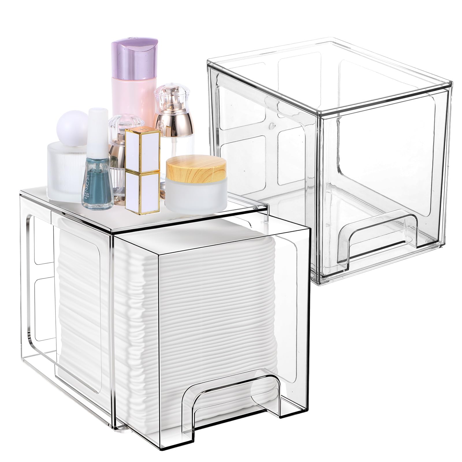 Photo 1 of AojSup 2-Pack Disposable Face Towel Holder for Bathroom, Clear Face Towel Box for Clean Towels XL Holder - Stackable Bathroom Organizer with Drawer (5.5" x 7.1" x 6")