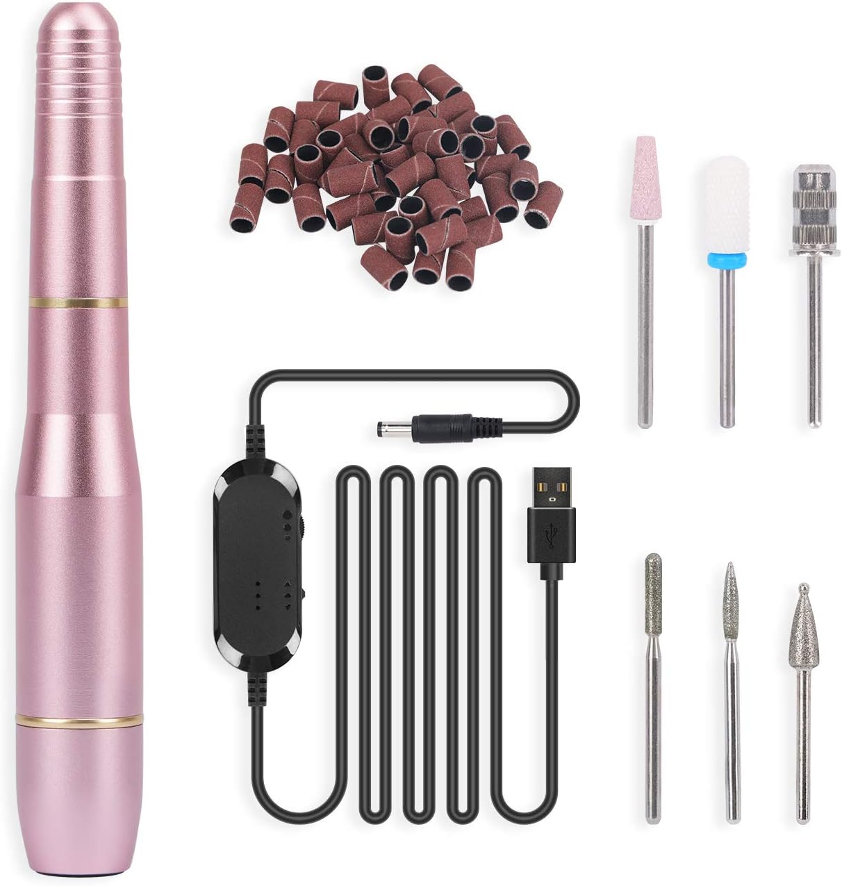 DMDPortable Electric Dip Nail Drill Kit Hinder Professional Nail Drill 20000 RPM USB Machine for Acrylic Nails Removal With One Ceramic Burr And 100 Pcs Sanding Bands